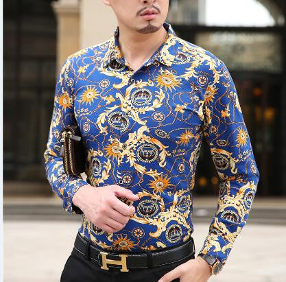 Long Sleeve Mens Printed Dress Shirts ...